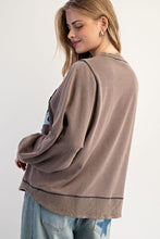 Load image into Gallery viewer, Easel Mineral Washed Terry Knit Top with USA Patches in Mocha
