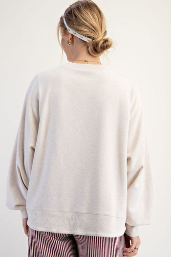 Easel Mineral Washed Terry Knit Top with USA Patches in Oatmeal