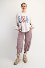 Load image into Gallery viewer, Easel Mineral Washed Terry Knit Top with USA Patches in Oatmeal

