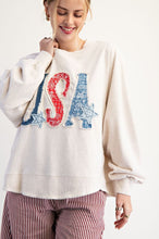 Load image into Gallery viewer, Easel Mineral Washed Terry Knit Top with USA Patches in Oatmeal
