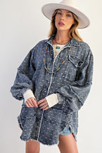 Load image into Gallery viewer, Easel OVERSIZED Textured Floral Embroidery Tunic in Washed Denim
