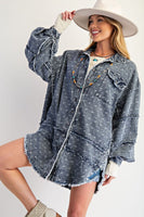 Easel OVERSIZED Textured Floral Embroidery Tunic in Washed Denim