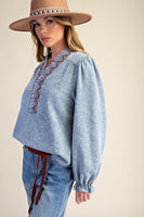 Easel Jacquard Denim Top in Light Denim