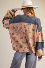 Load image into Gallery viewer, Easel Floral Print Mineral Washed Henley Top in Mocha Mousse ON ORDER
