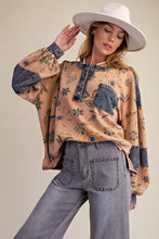 Load image into Gallery viewer, Easel Floral Print Mineral Washed Henley Top in Mocha Mousse ON ORDER
