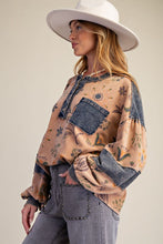 Load image into Gallery viewer, Easel Floral Print Mineral Washed Henley Top in Mocha Mousse ON ORDER
