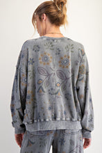 Load image into Gallery viewer, Easel Mineral Washed Terry Knit Floral Print Top in Ash ON ORDER
