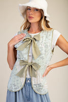 Easel Floral Patchwork Front Bow Tie Vest in Sage