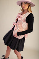 Easel Floral Patchwork Front Bow Tie Vest in Vintage Rose