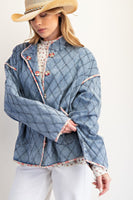 Easel Diamond Quilted Jacket in Washed Denim
