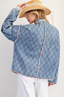 Easel Diamond Quilted Jacket in Washed Denim