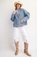 Easel Diamond Quilted Jacket in Washed Denim