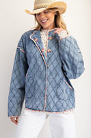 Easel Diamond Quilted Jacket in Washed Denim