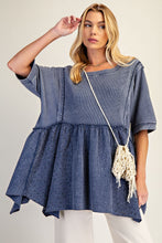 Load image into Gallery viewer, Easel Waffle Knit and Floral Textured Babydoll Top in Blueberry
