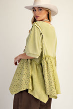 Load image into Gallery viewer, Easel Waffle Knit and Floral Textured Babydoll Top in Olive ON ORDER
