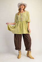 Load image into Gallery viewer, Easel Waffle Knit and Floral Textured Babydoll Top in Olive ON ORDER
