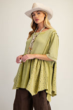 Load image into Gallery viewer, Easel Waffle Knit and Floral Textured Babydoll Top in Olive ON ORDER
