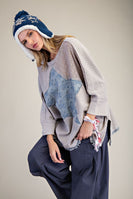 Easel Star patched Waffle Knit Top in Light Ash