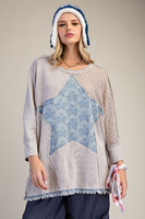 Easel Star patched Waffle Knit Top in Light Ash