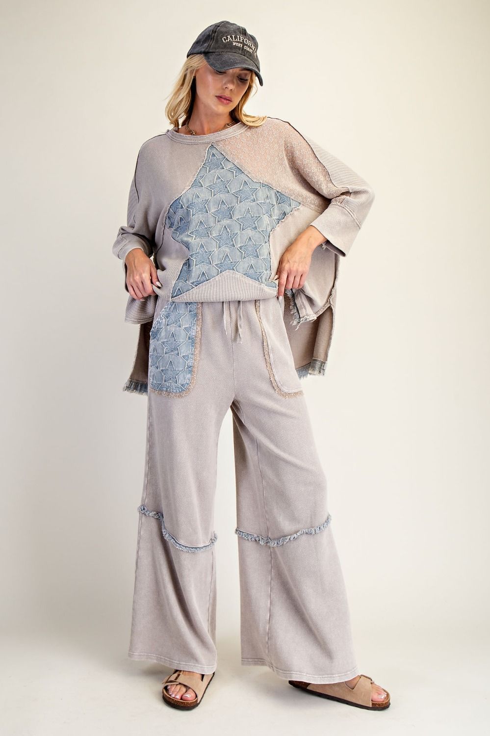 Easel Star patched Waffle Knit Top in Light Ash – June Adel
