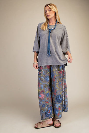 Easel OVERSIZED Mineral Washed Cotton Top in Grey