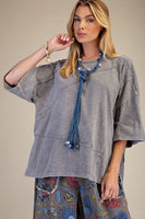 Easel OVERSIZED Mineral Washed Cotton Top in Grey