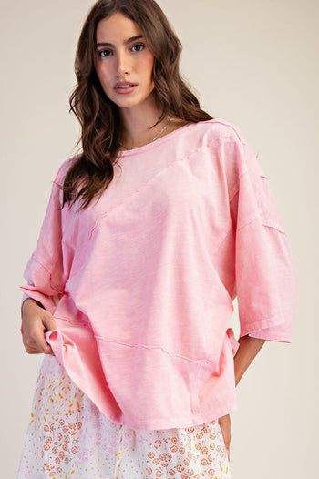 Easel OVERSIZED Mineral Washed Cotton Top in Pale Pink