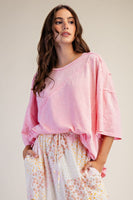 Easel OVERSIZED Mineral Washed Cotton Top in Pale Pink