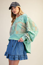 Load image into Gallery viewer, Easel Mixed Print Patchwork Top in Atlantis Green
