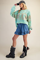 Easel Mixed Print Patchwork Top in Atlantis Green