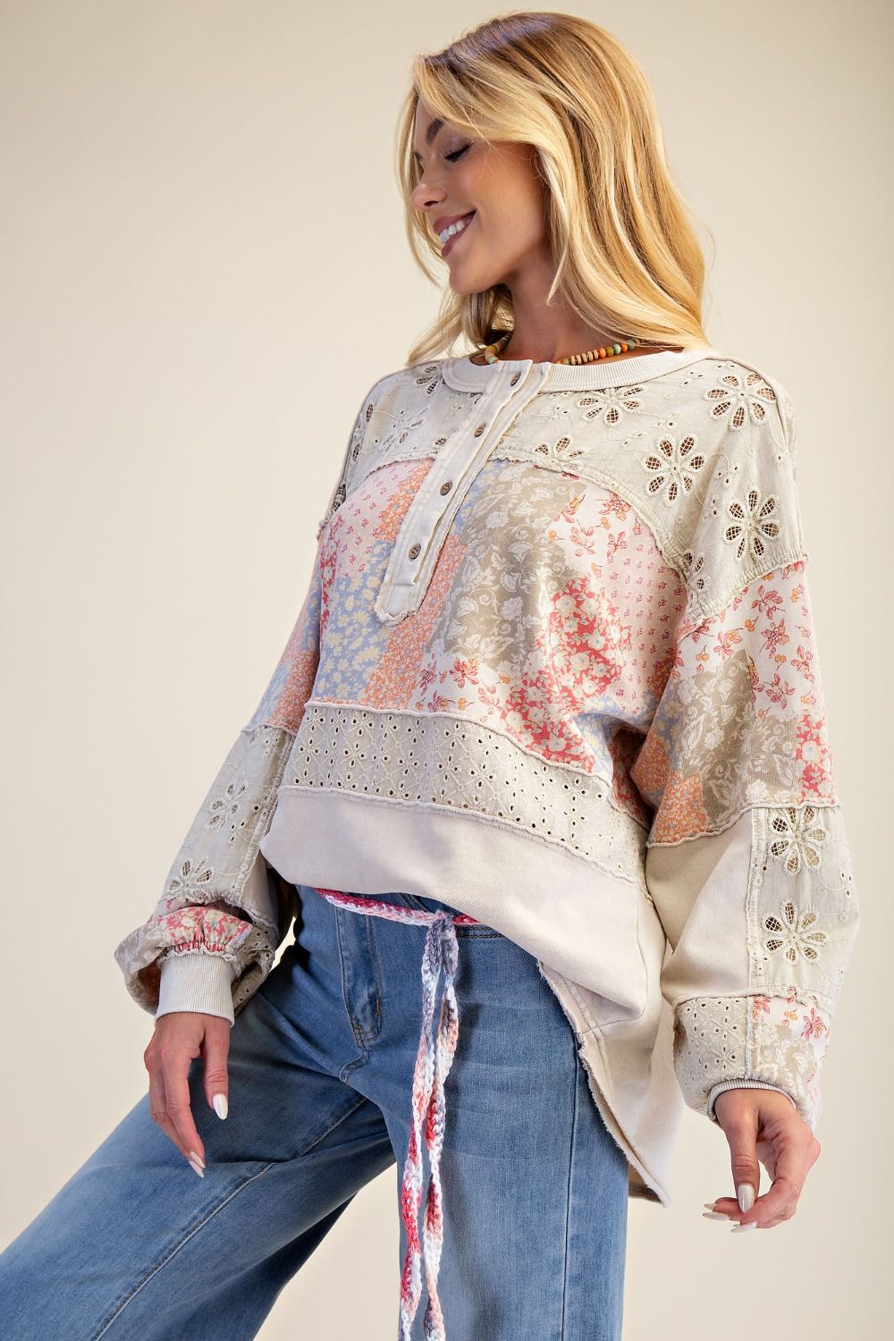 ベスト/ジレ Leinwande  patchwork ruffled hem top leinwande（ラインヴァンド） ベスト ジレ Mix Yarn Crochet Top