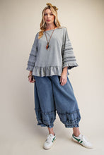 Load image into Gallery viewer, Easel Mineral Washed Terry Knit Ruffle Detailed Top in Dusty Blue

