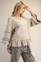Load image into Gallery viewer, Easel Mineral Washed Terry Knit Ruffle Detailed Top in Latte
