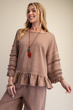 Load image into Gallery viewer, Easel Mineral Washed Terry Knit Ruffle Detailed Top in Mocha
