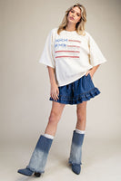 Easel American Flag Terry Knit Pullover Top in Ivory