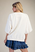 Easel American Flag Terry Knit Pullover Top in Ivory