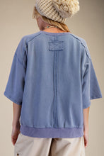 Load image into Gallery viewer, Easel American Flag Terry Knit Pullover Top in Washed Denim
