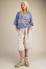 Load image into Gallery viewer, Easel American Flag Terry Knit Pullover Top in Washed Denim
