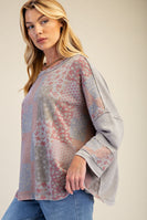 Easel Patchwork Print Loose Fit Top in Ash