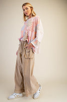 Easel Patchwork Print Loose Fit Top in Blush