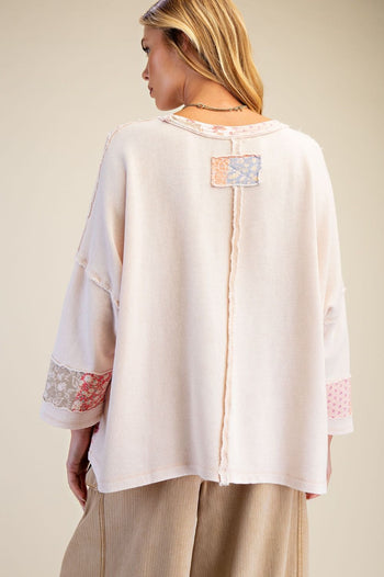 Easel Patchwork Print Loose Fit Top in Blush