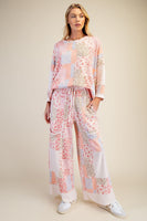 Easel Patchwork Print Loose Fit Top in Blush