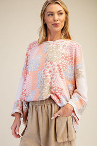 Easel Patchwork Print Loose Fit Top in Blush – June Adel