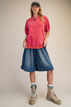 Load image into Gallery viewer, Easel Mineral Washed Terry Knit Banded Striped Detail Top in Boho Red
