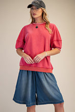 Load image into Gallery viewer, Easel Mineral Washed Terry Knit Banded Striped Detail Top in Boho Red
