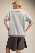 Load image into Gallery viewer, Easel Mineral Washed Terry Knit Banded Striped Detail Top in Cloud Grey
