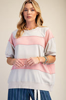 Easel Mineral Washed Boxy Rugby Striped Top in Khaki