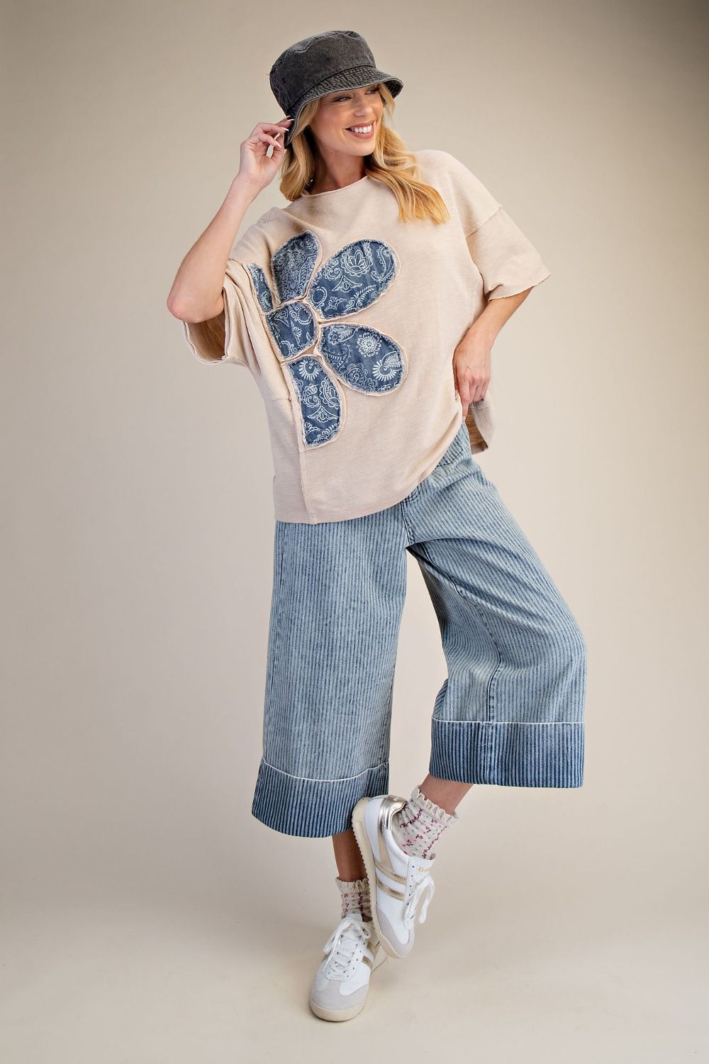 Easel Bandana Flower Top in Khaki – June Adel