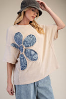 Easel Bandana Flower Top in Khaki