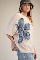 Easel Bandana Flower Top in Khaki